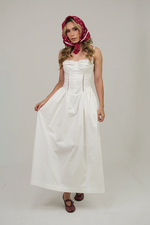 VESTIDO LARGO ESTILO CORSET CON ENCAJE FRONTAL Y FRUNCIDO EN LA ESPALDA REF 1504