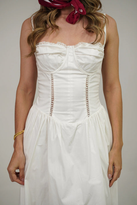 VESTIDO LARGO ESTILO CORSET CON ENCAJE FRONTAL Y FRUNCIDO EN LA ESPALDA REF 1504