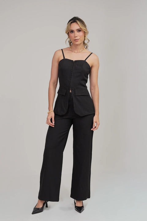 SET DE PANTALÓN WIDE LEG Y CORSÉ ESTILO CHALECO DE SASTRE CON TIRAS REF 1424