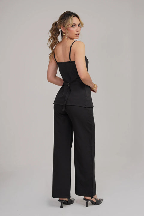 SET DE PANTALÓN WIDE LEG Y CORSÉ ESTILO CHALECO DE SASTRE CON TIRAS REF 1424