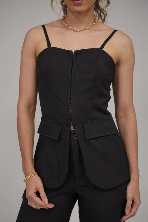 SET DE PANTALÓN WIDE LEG Y CORSÉ ESTILO CHALECO DE SASTRE CON TIRAS REF 1424