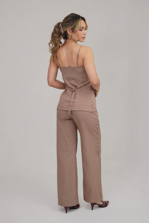 SET DE PANTALÓN WIDE LEG Y CORSÉ ESTILO CHALECO DE SASTRE CON TIRAS REF 1424