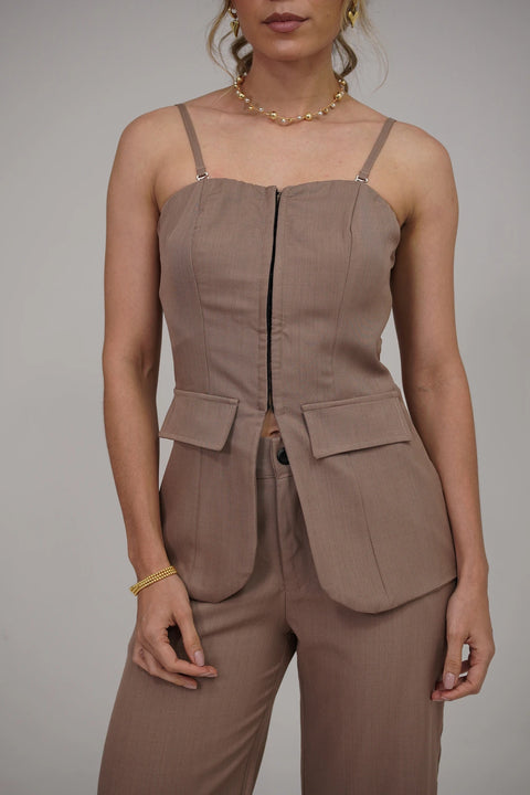 SET DE PANTALÓN WIDE LEG Y CORSÉ ESTILO CHALECO DE SASTRE CON TIRAS REF 1424