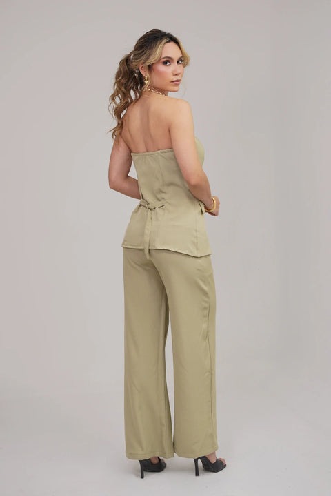 SET DE PANTALÓN WIDE LEG Y CORSÉ ESTILO CHALECO DE SASTRE CON TIRAS REF 1424