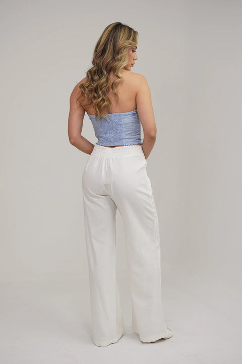 TOP STRAPLESS DE OJALILLO CON DETALLE DE BOTONES Y AJUSTE ELASTICO EN LA ESPALDA REF 0515