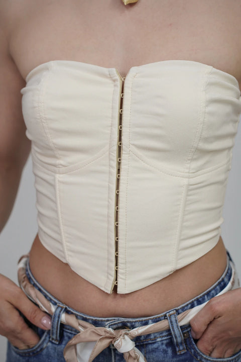 TOP CORSÉ STRAPLESS CON BROCHES FRONTALES Y DISEÑO CON VARILLAS REF 0514