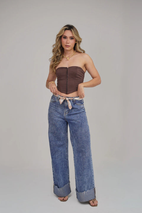 TOP CORSÉ STRAPLESS CON BROCHES FRONTALES Y DISEÑO CON VARILLAS REF 0514