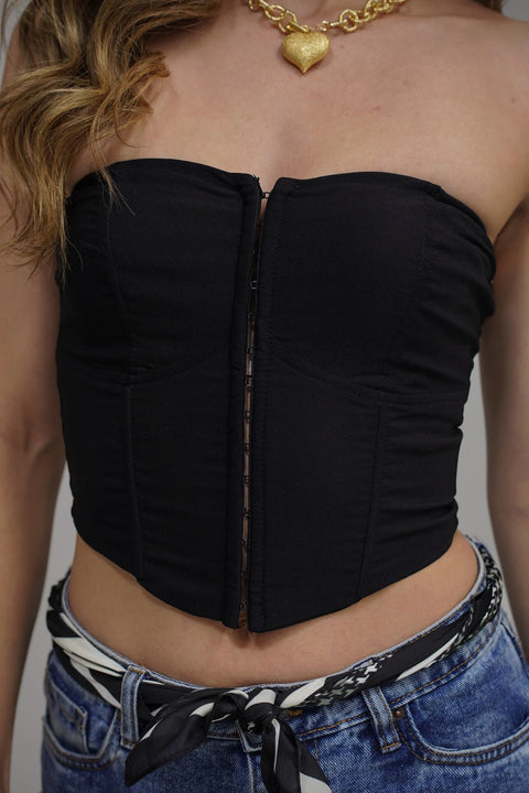 TOP CORSÉ STRAPLESS CON BROCHES FRONTALES Y DISEÑO CON VARILLAS REF 0514