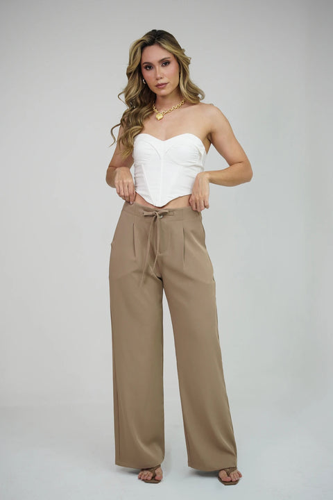 PANTALÓN PLIEGUES CORDÓN BOTA RECTA REF 0427