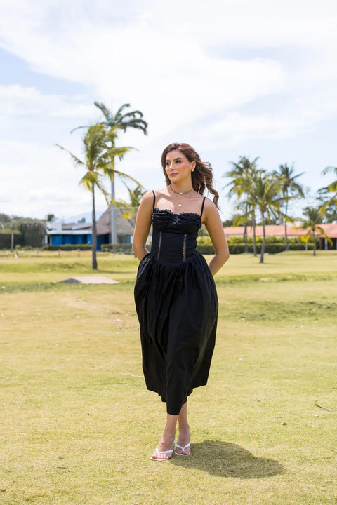 VESTIDO LARGO ESTILO CORSET CON ENCAJE FRONTAL Y FRUNCIDO EN LA ESPALDA REF 1504