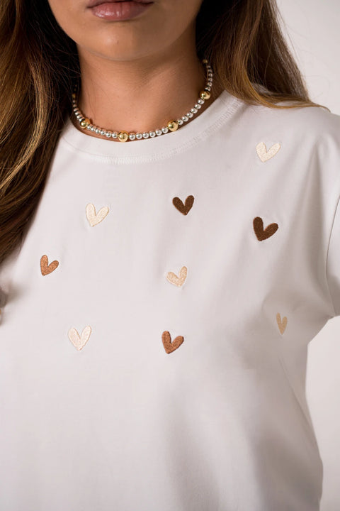 CAMISETA LARGA BORDADA CORAZONES REF 013544