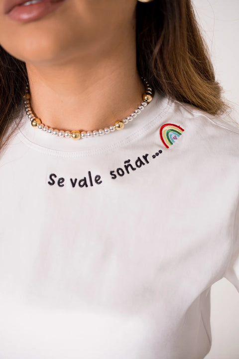 CAMISETA LARGA BORDADA RAINBOW VIBES REF 013545