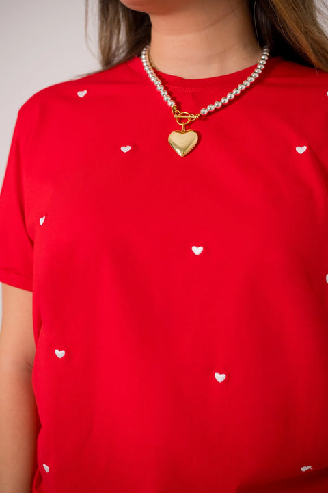 CAMISETA LARGA BORDADA CORAZONES BLANCOS REF 013549