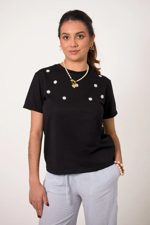 CAMISETA LARGA BORDADA BLOOM REF 013548