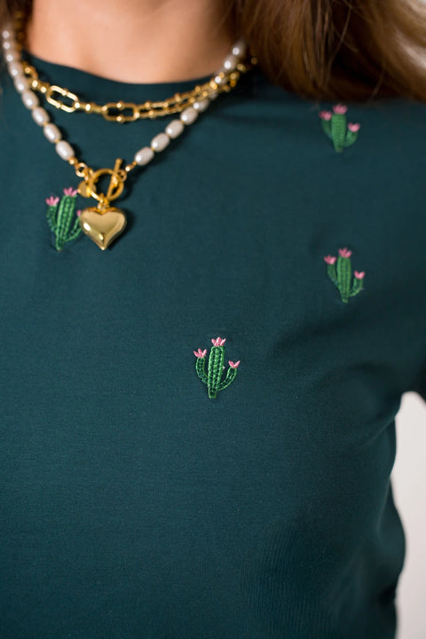 CAMISETA LARGA BORDADA CACTUS REF 013547