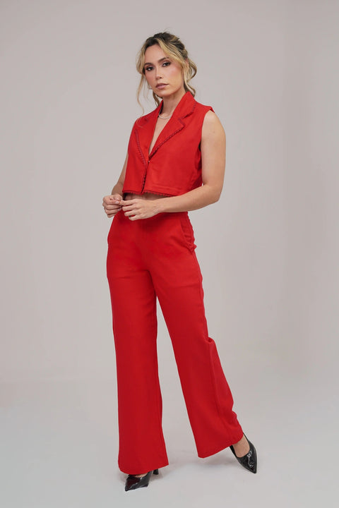 SET DE CHALECO CROPPED CON SOLAPA Y PANTALÓN BOTA ANCHA REF 1428