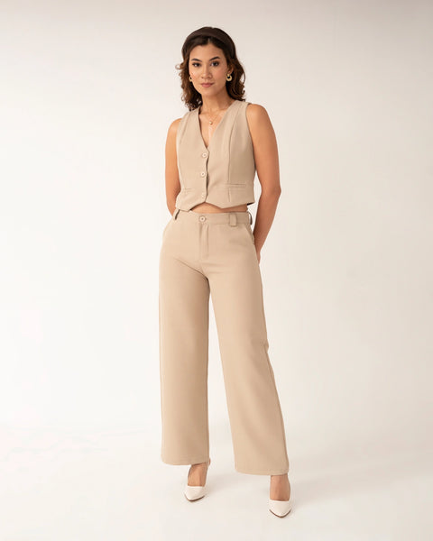 SET DE PANTALÓN Y CHALECO CON RIBETES