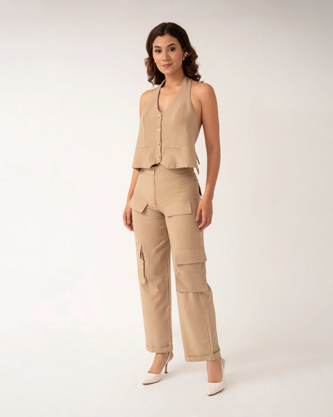 SET DE PANTALÓN Y CHALECO CON RIBETES ESCOTE ESPALDA