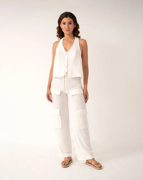 SET DE PANTALÓN Y CHALECO CON RIBETES ESCOTE ESPALDA