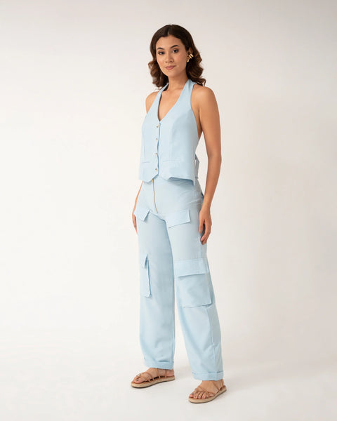 SET DE PANTALÓN Y CHALECO CON RIBETES ESCOTE ESPALDA