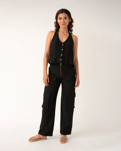 SET DE PANTALÓN Y CHALECO CON RIBETES ESCOTE ESPALDA