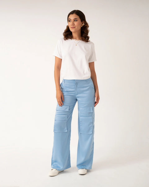 PANTALÓN TIPO CARGO CON BOLSILLOS FRONTALES DE SEDA REF 0419