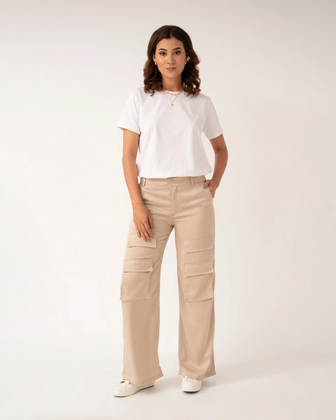 PANTALÓN TIPO CARGO CON BOLSILLOS FRONTALES DE SEDA REF 0419