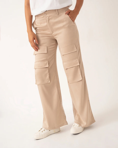 PANTALÓN TIPO CARGO CON BOLSILLOS FRONTALES DE SEDA REF 0419