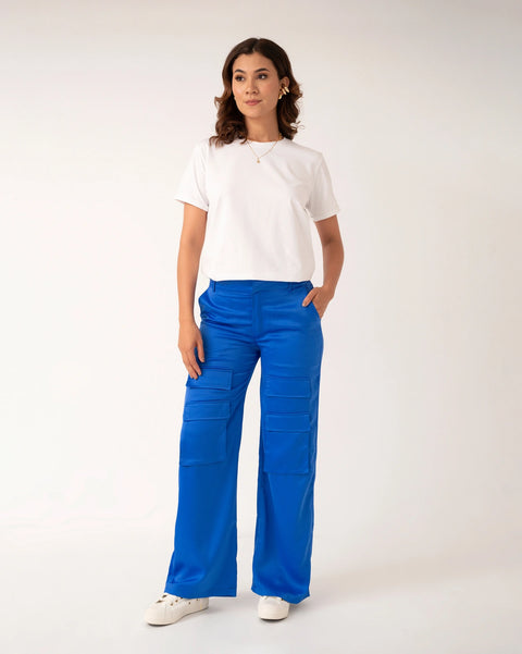 PANTALÓN TIPO CARGO CON BOLSILLOS FRONTALES DE SEDA REF 0419