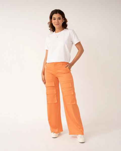 PANTALÓN TIPO CARGO CON BOLSILLOS FRONTALES DE SEDA REF 0419