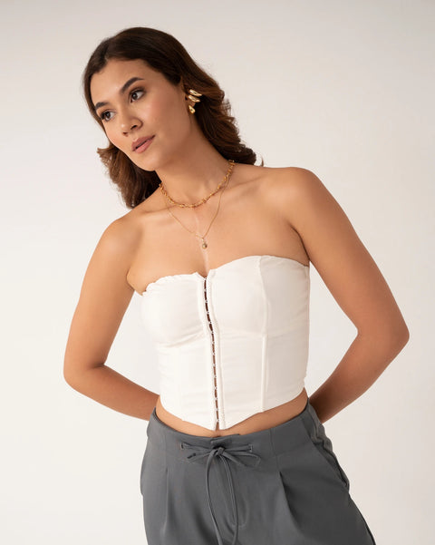 TOP CORSÉ STRAPLESS CON BROCHES FRONTALES Y DISEÑO CON VARILLAS REF 0514